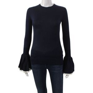 Adam Lippes Women Merino Wool Blue Pullover Long Sleeve Round Neck Size XS